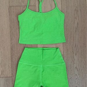 Beyond Yoga Neon Green Sports Bra & Shorts Sey